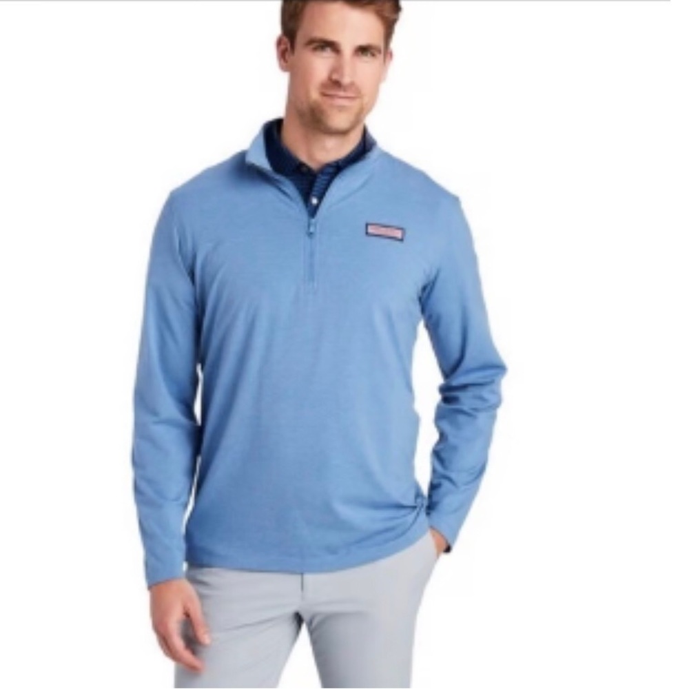 Vineyard Vines Edgartown Shep Shirt Classic Preppy Lt Blue Quarter-Zip Pullover